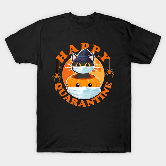 Happy Quarantine, Cat Pumpkin Face Mask Halloween Costume T-Shirt by Kawaii_Tees